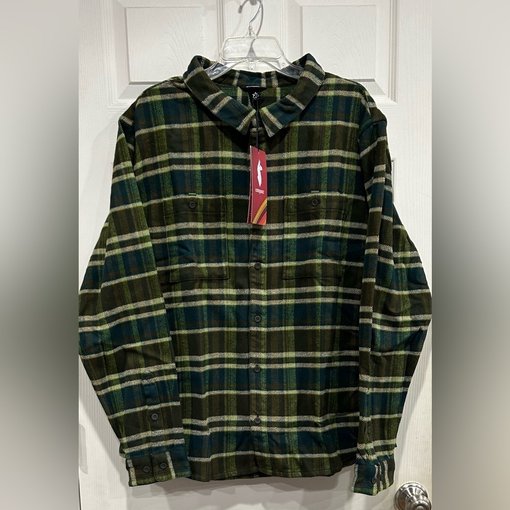 Cotopaxi Men's XL Mero Organic Flannel Shirt Green Woods Plaid NWT Heavyweight